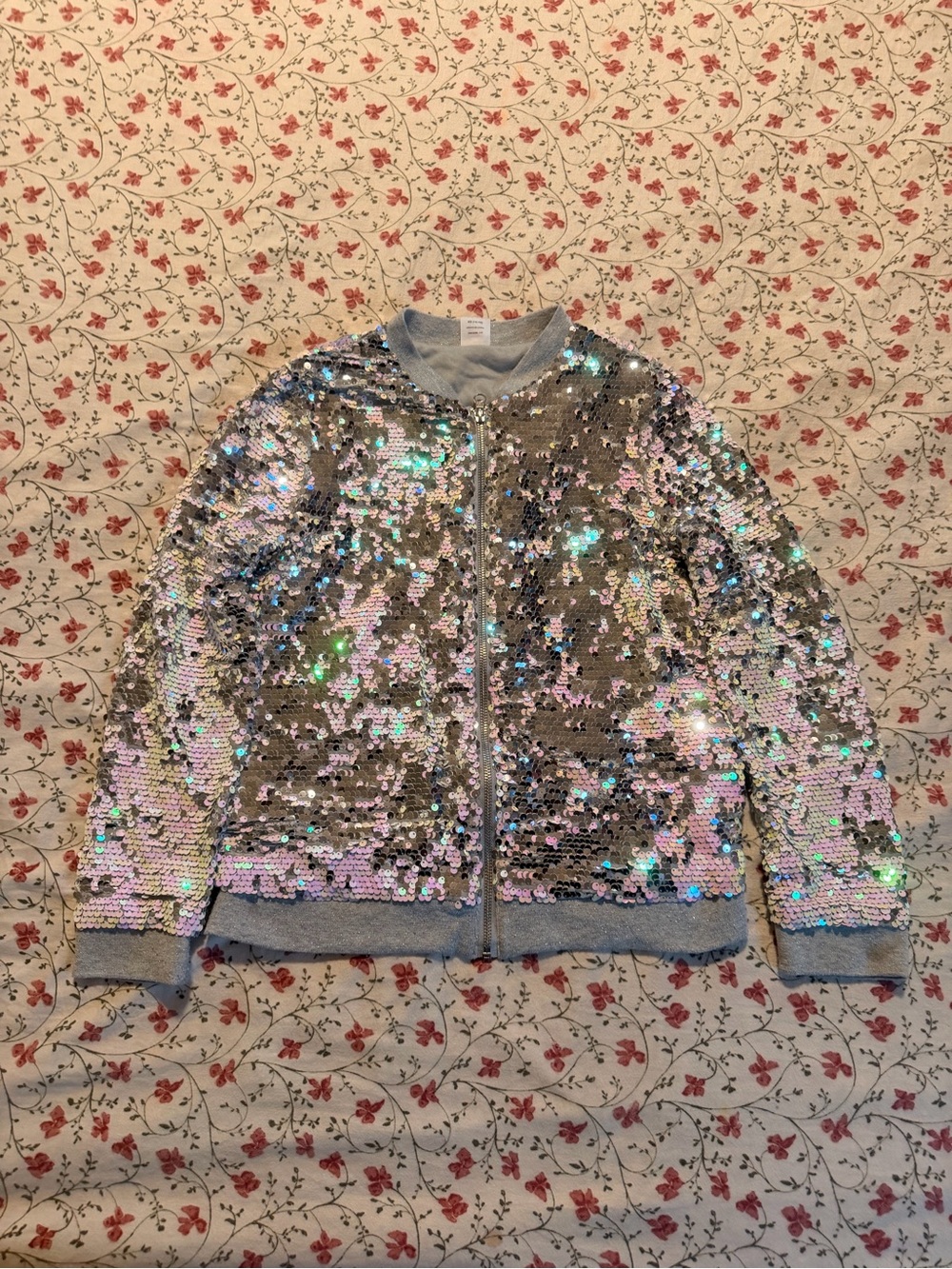 wonder nation Silver Iridescent Sequin Bomber Jacket
